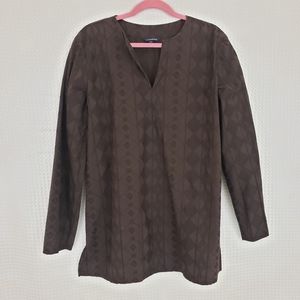 Lands End Tunic Geometric Print Brown Lagenlook Boho size Large Neutral